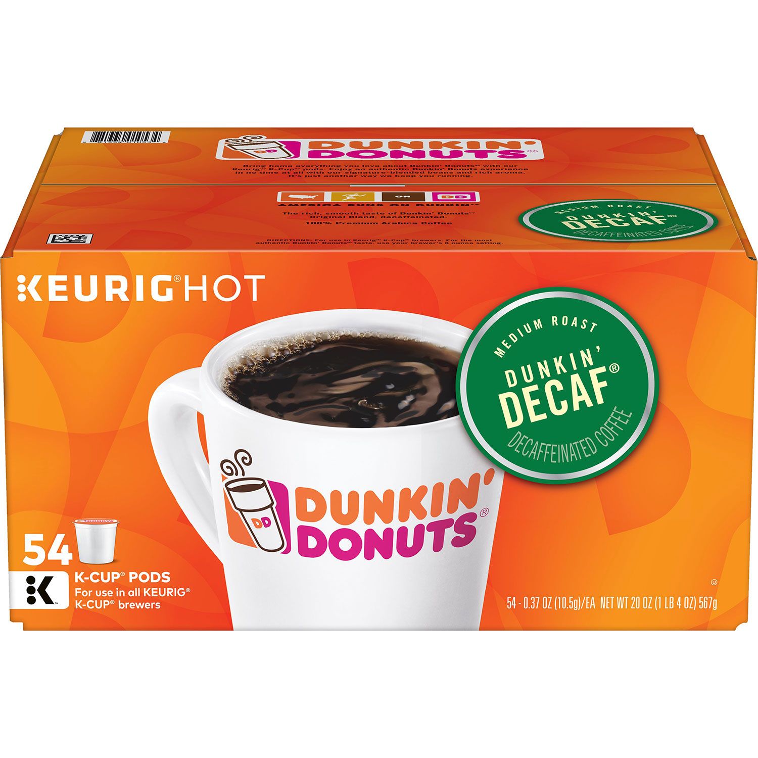 (image for) Dunkin' Donuts Decaf Coffee K-Cups Medium Roast (54 ct.) - Click Image to Close